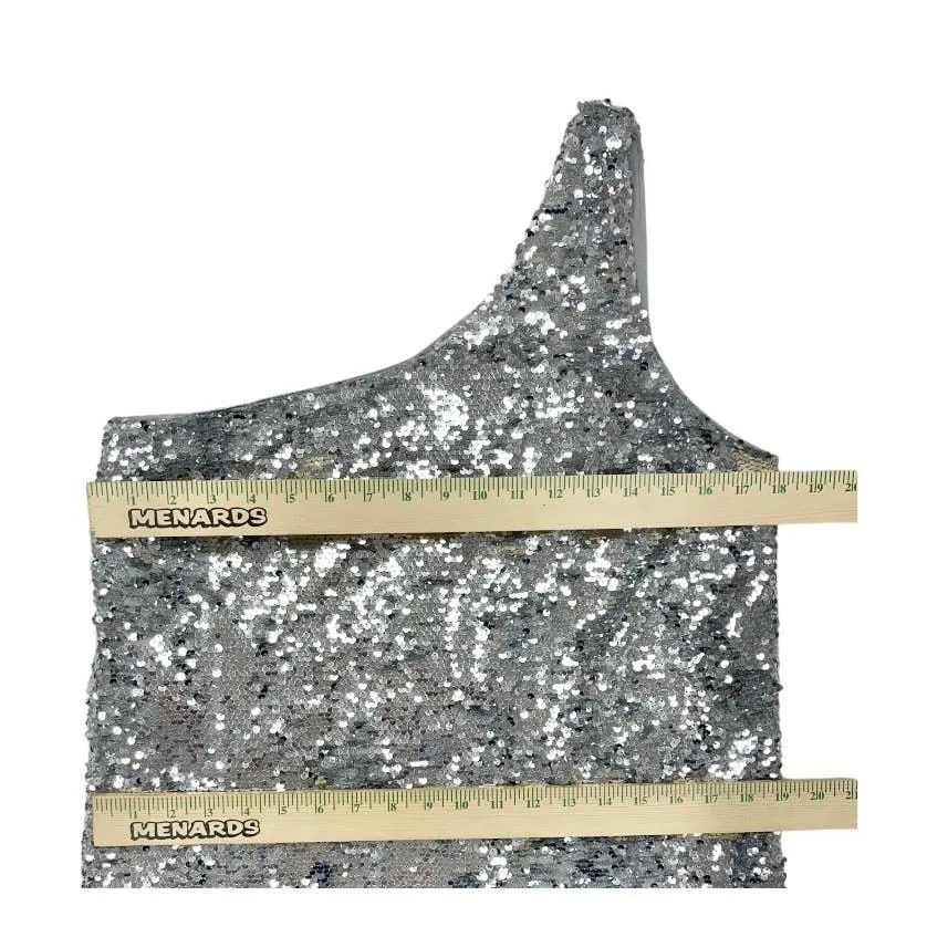 Anthropologie Maeve Sequin One Shoulder Midi Dress Size S New Silver
