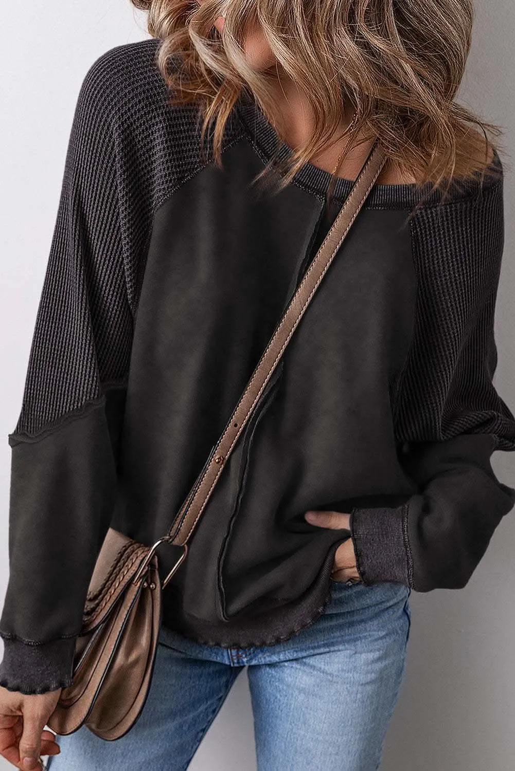 Chic black patchwork sweatshirt