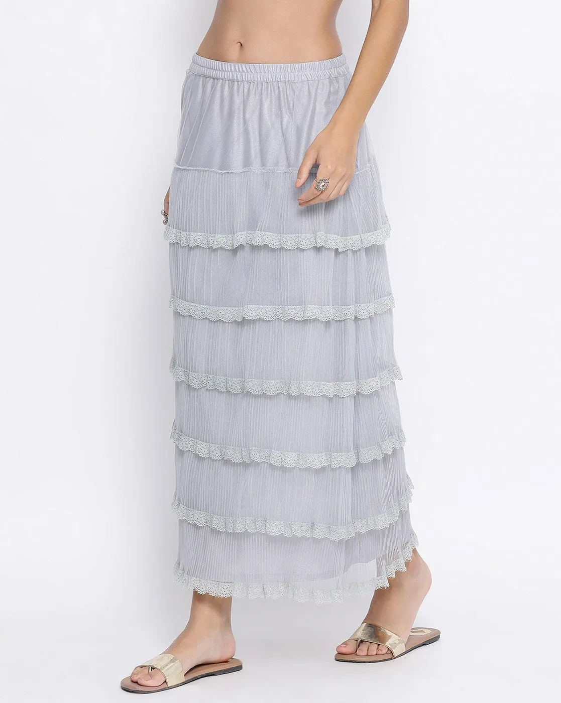 Light Blue Net Frill Skirt With Lace