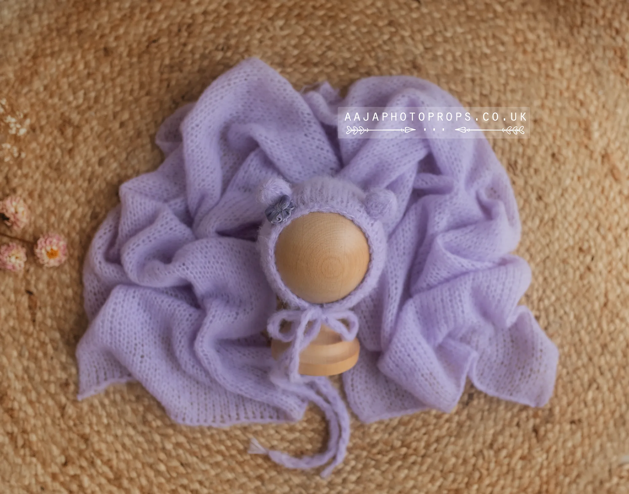 Lilac baby newborn bear bonnet and wrap, made to order