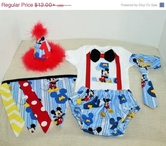 Mickey Mouse cake smash outfit with party hat, Mickey Mouse birthday outfit, 1st 2nd 3rd  birthday, Boys cake smash outfit, Mickey mouse