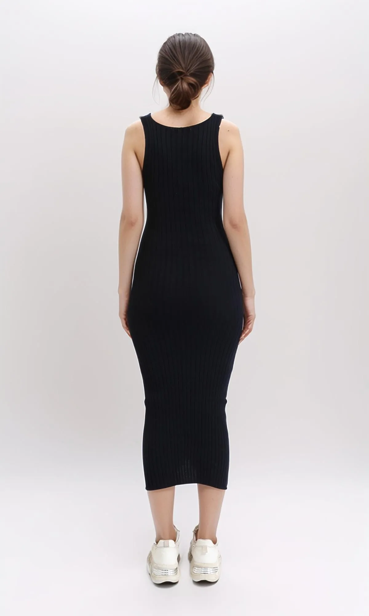 R204690 - Sleeveless Slip On Ribbed Midi Dress - Black