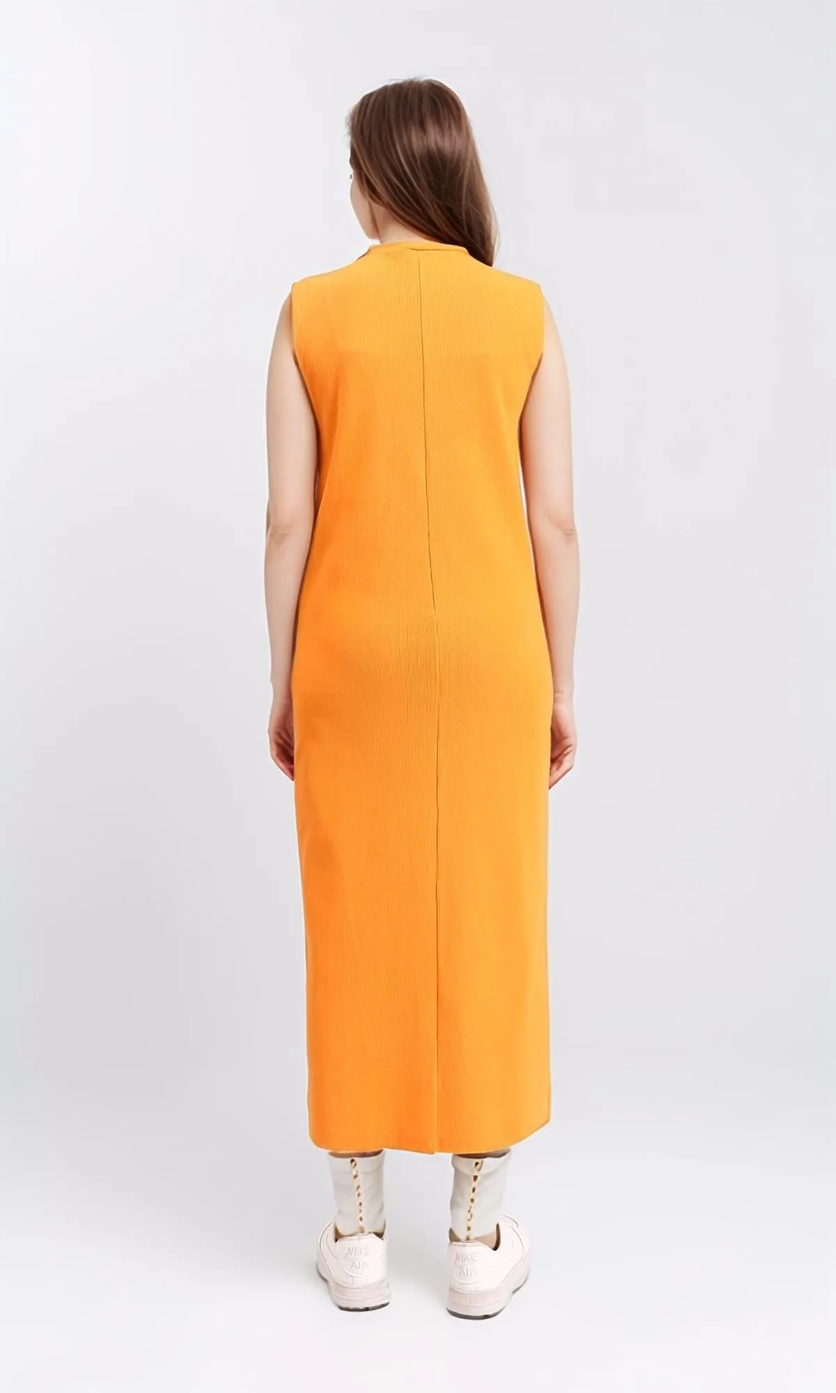 R210663 - Round Neck Sleeveless Midi Dress - Orange