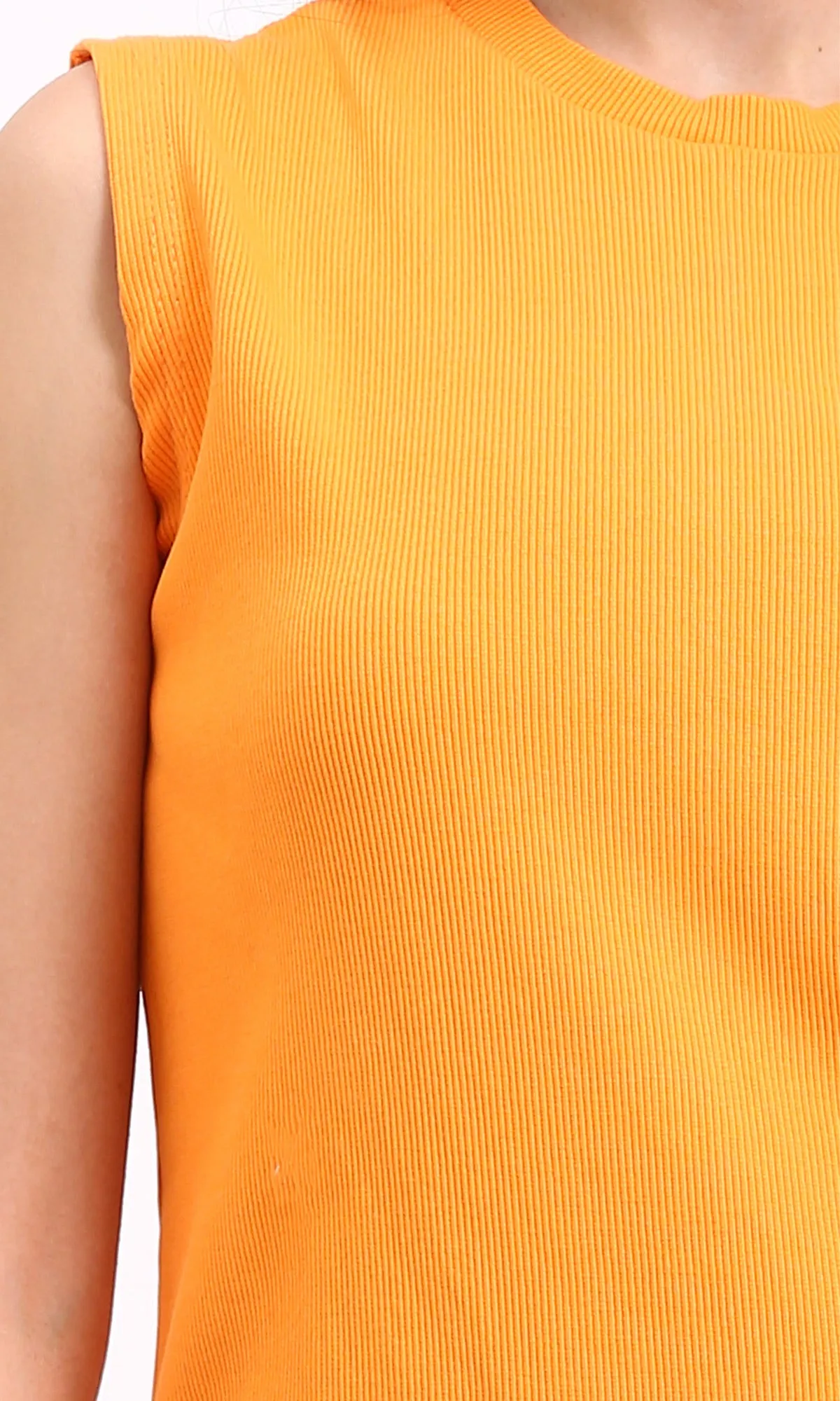 R210663 - Round Neck Sleeveless Midi Dress - Orange