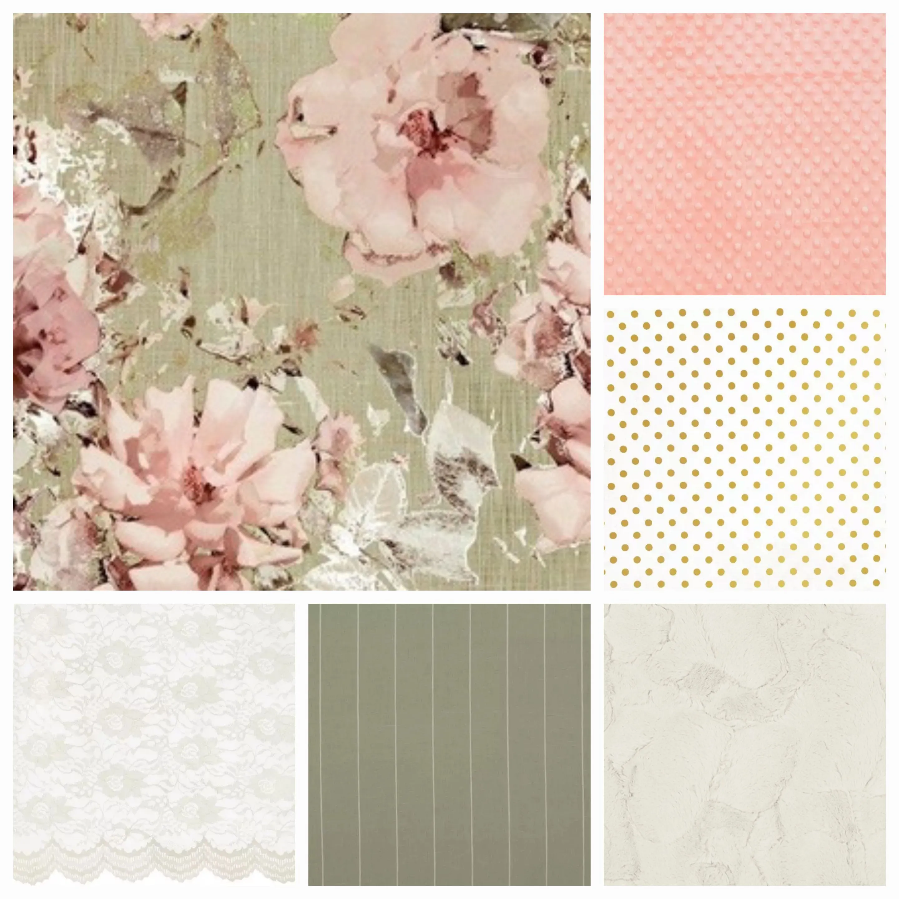 Sage Floral and Gold Shabby Chic Baby Crib Bedding
