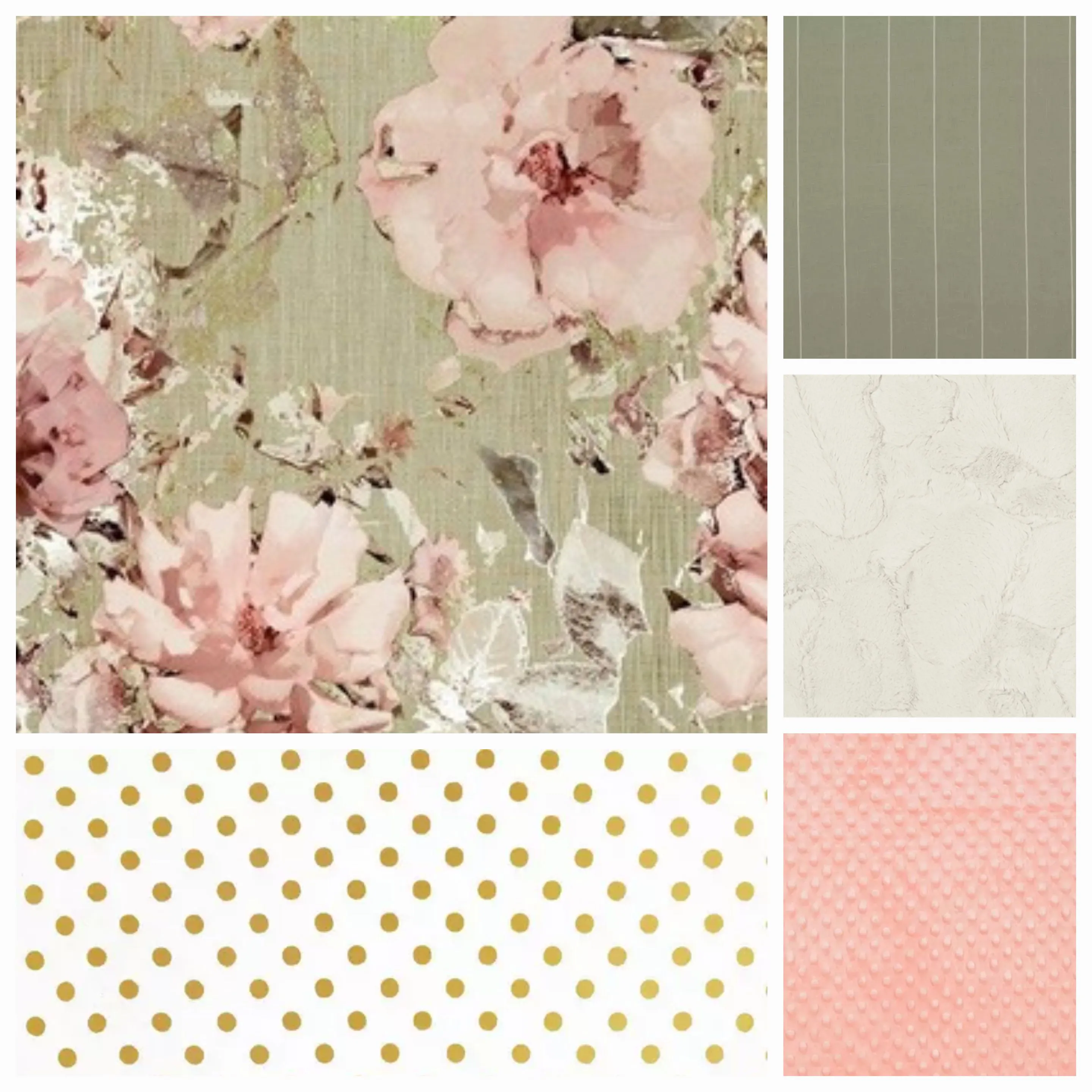 Sage Floral and Gold Shabby Chic Baby Crib Bedding