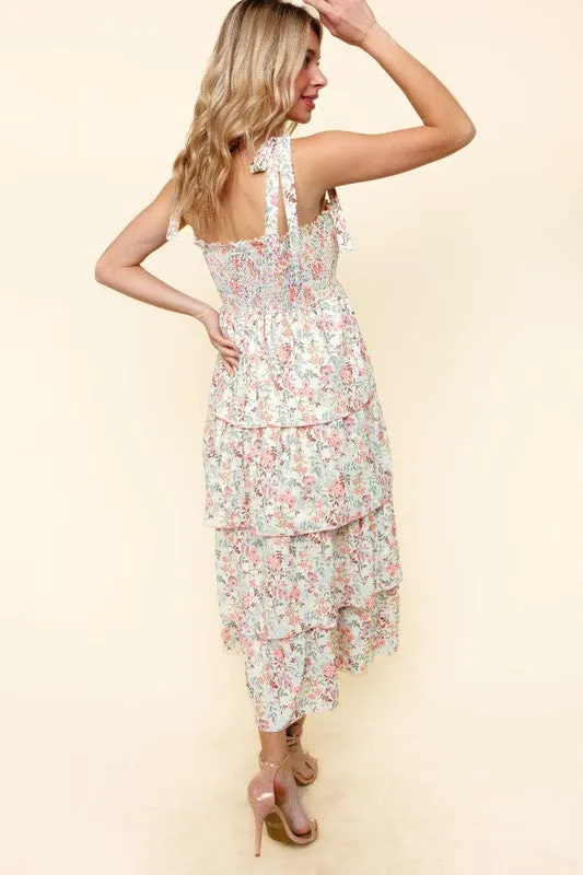Smocked Tube Floral Tiered Midi Summer Dress