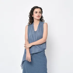 Stone Blue Drape Top With Lurex