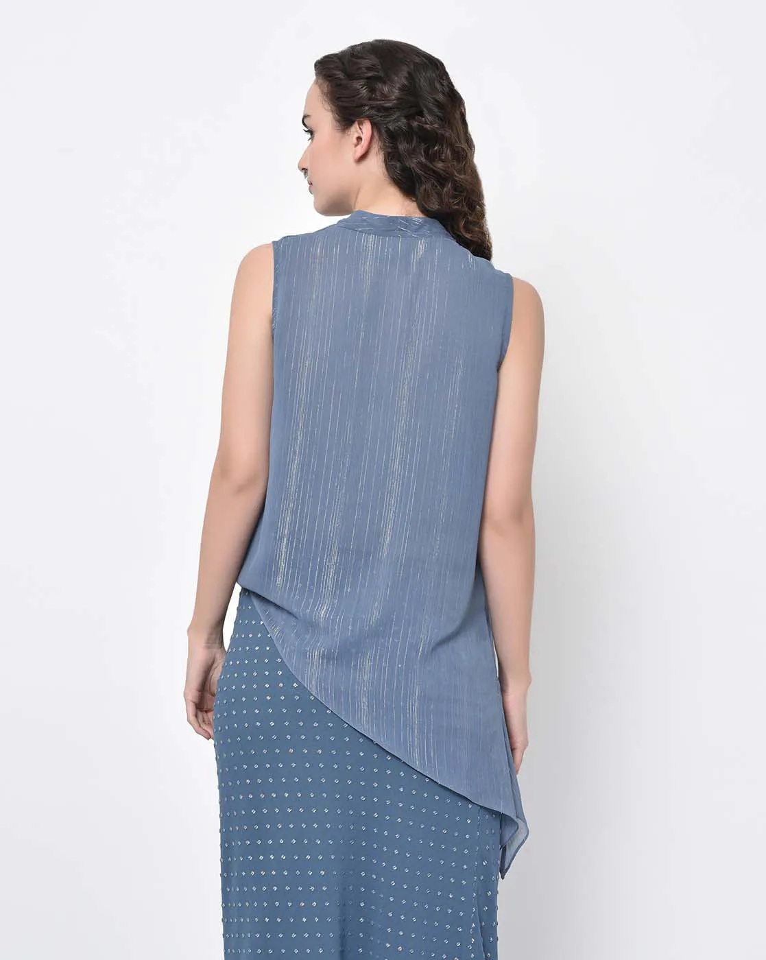 Stone Blue Drape Top With Lurex