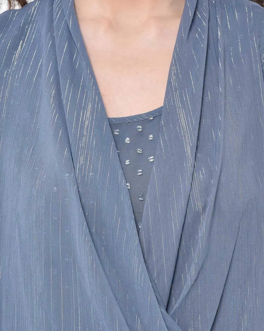 Stone Blue Drape Top With Lurex
