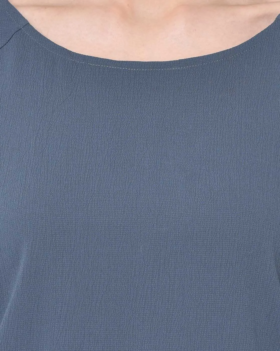 Stone Blue Drape Top With Silver Hand Embroidery