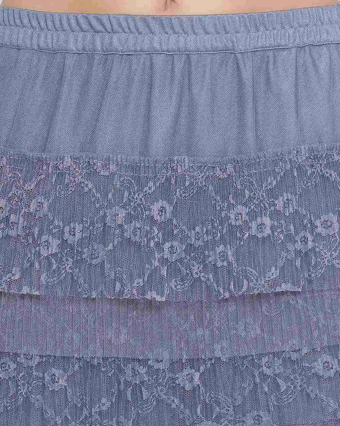 Stone Blue Lace Frill Net Skirt