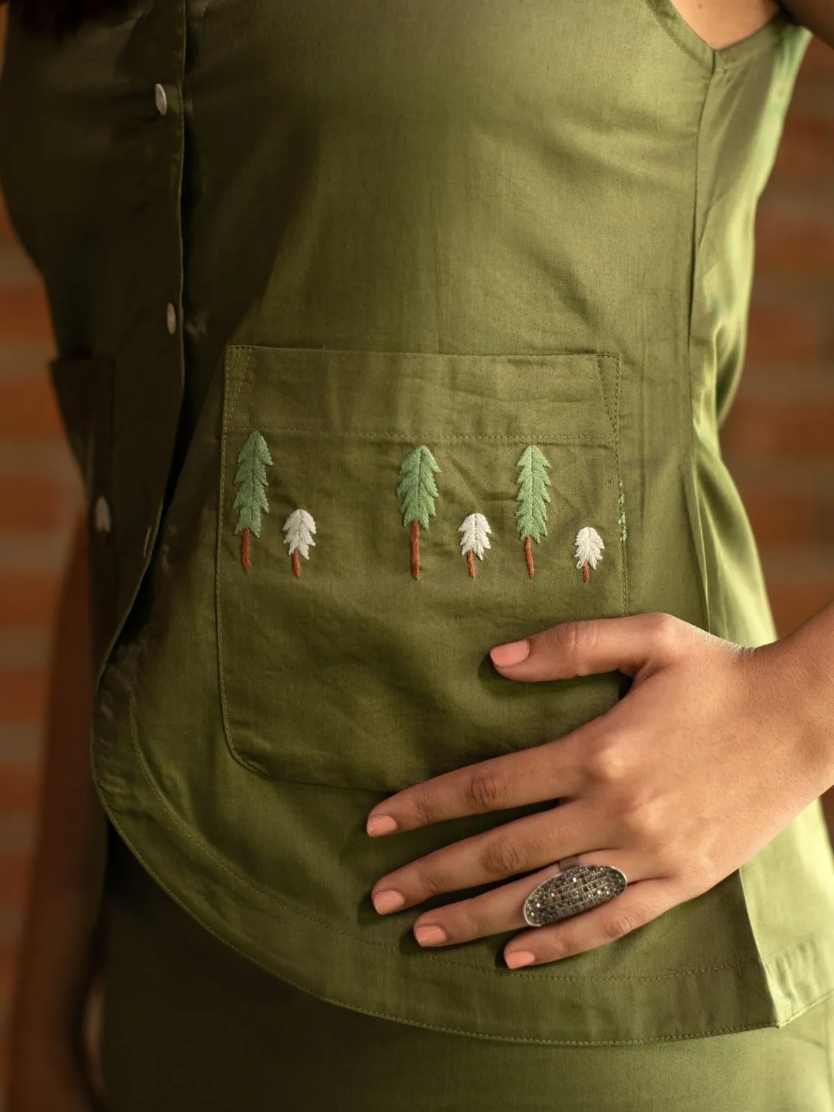 Vest Skirt Trees Set - Olive Green