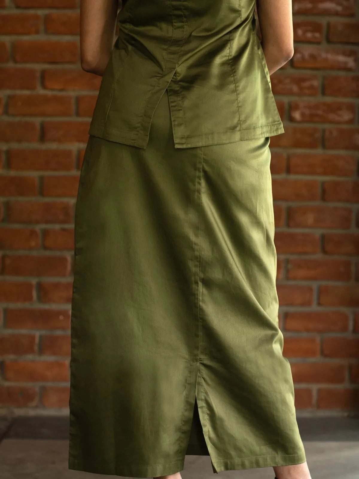 Vest Skirt Trees Set - Olive Green