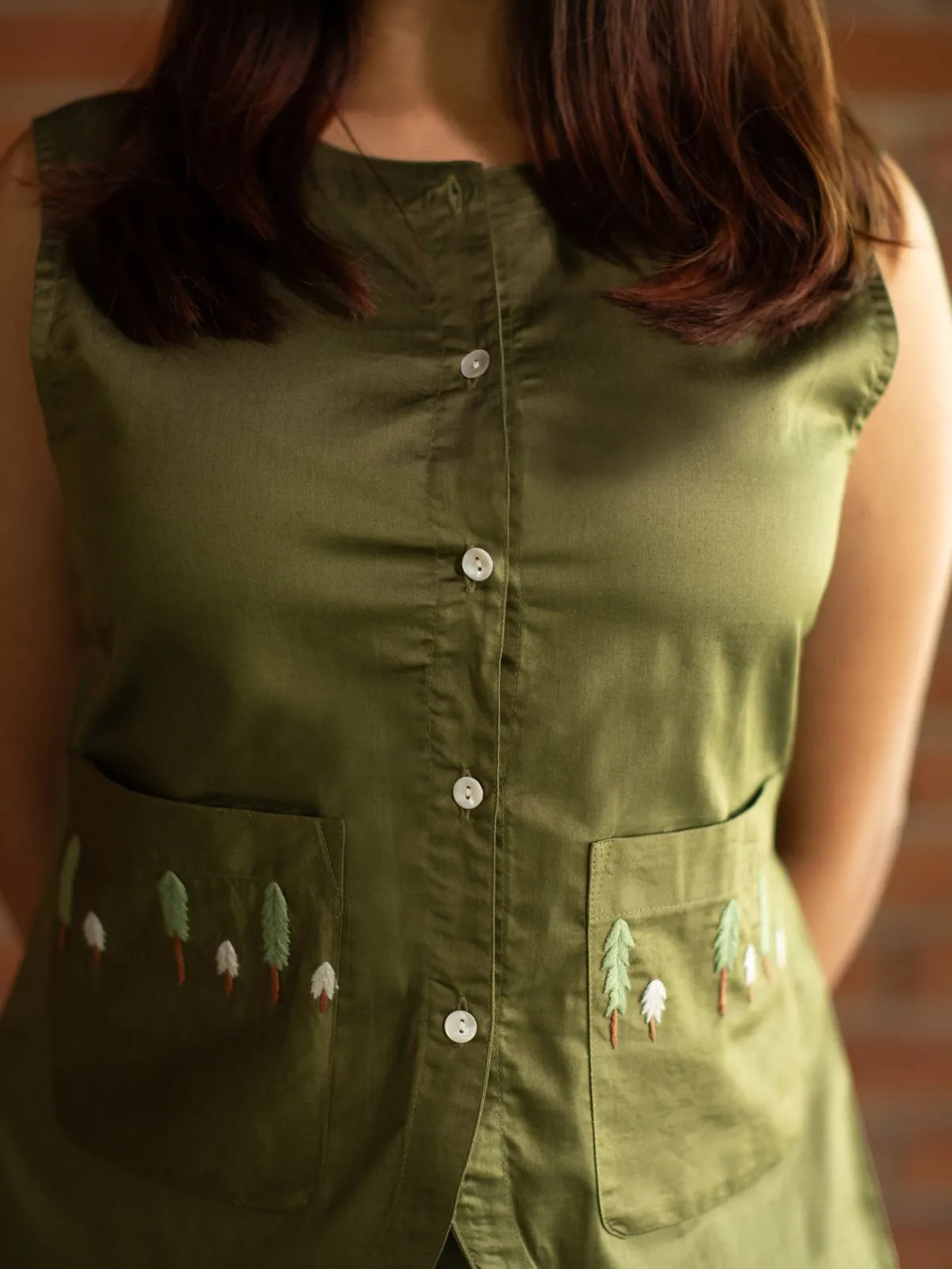 Vest Skirt Trees Set - Olive Green