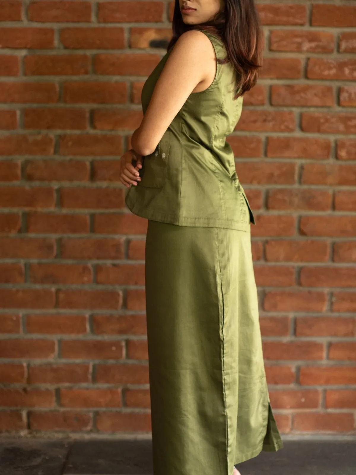 Vest Skirt Trees Set - Olive Green