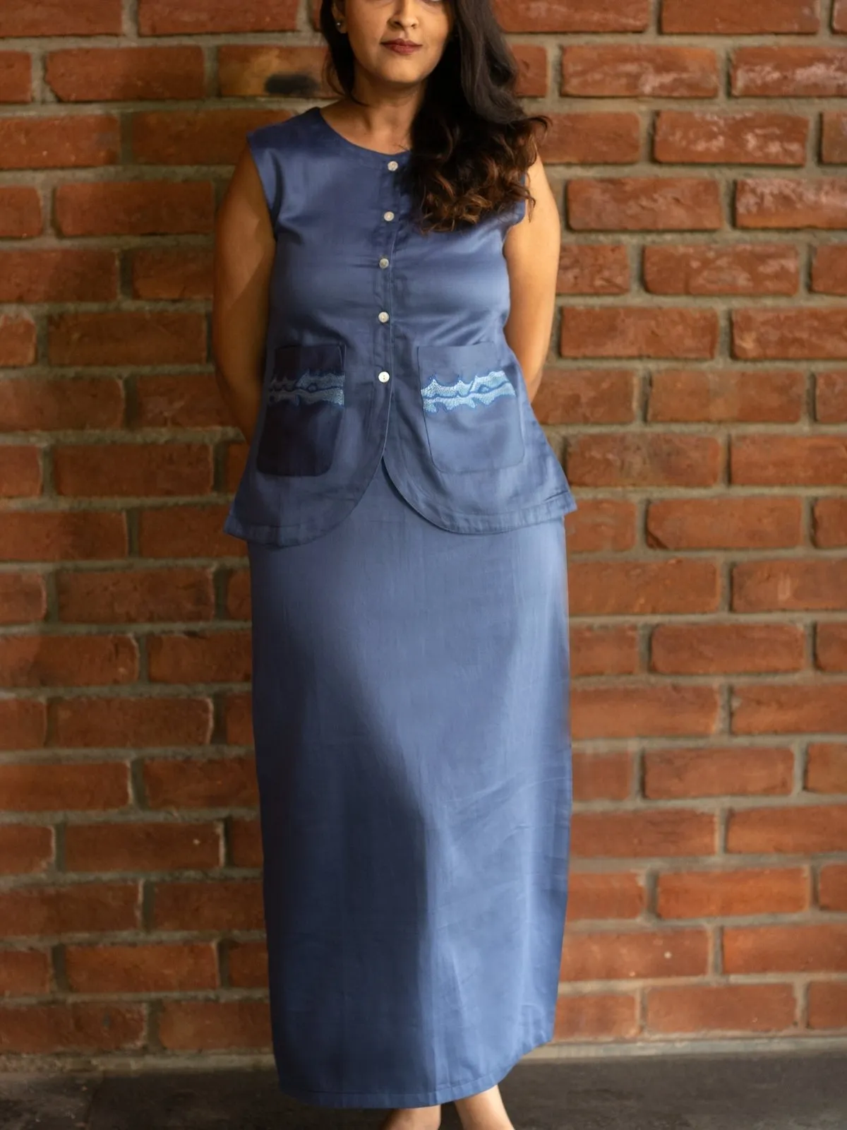 Vest Skirt Waves Set - Blue
