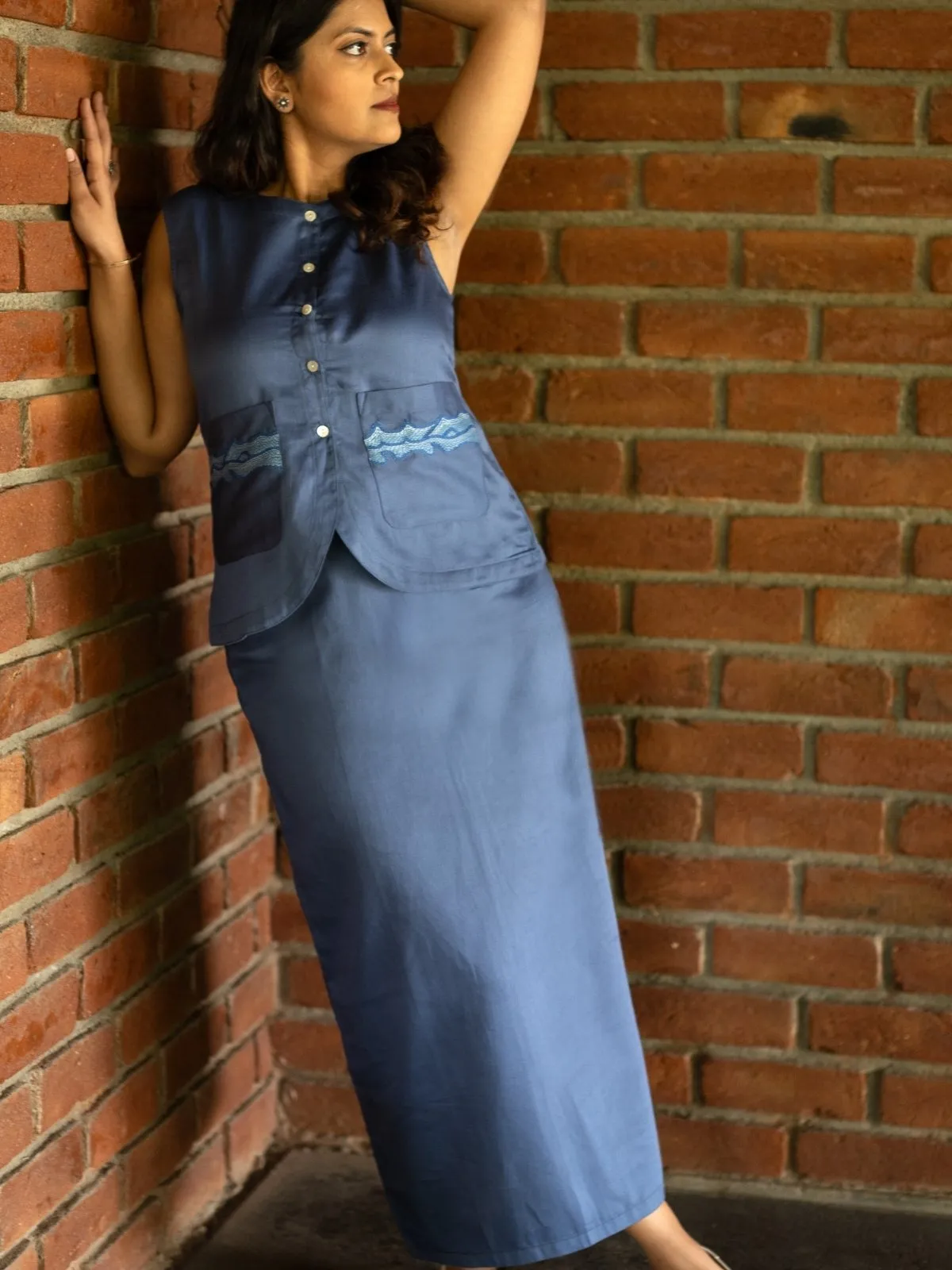 Vest Skirt Waves Set - Blue