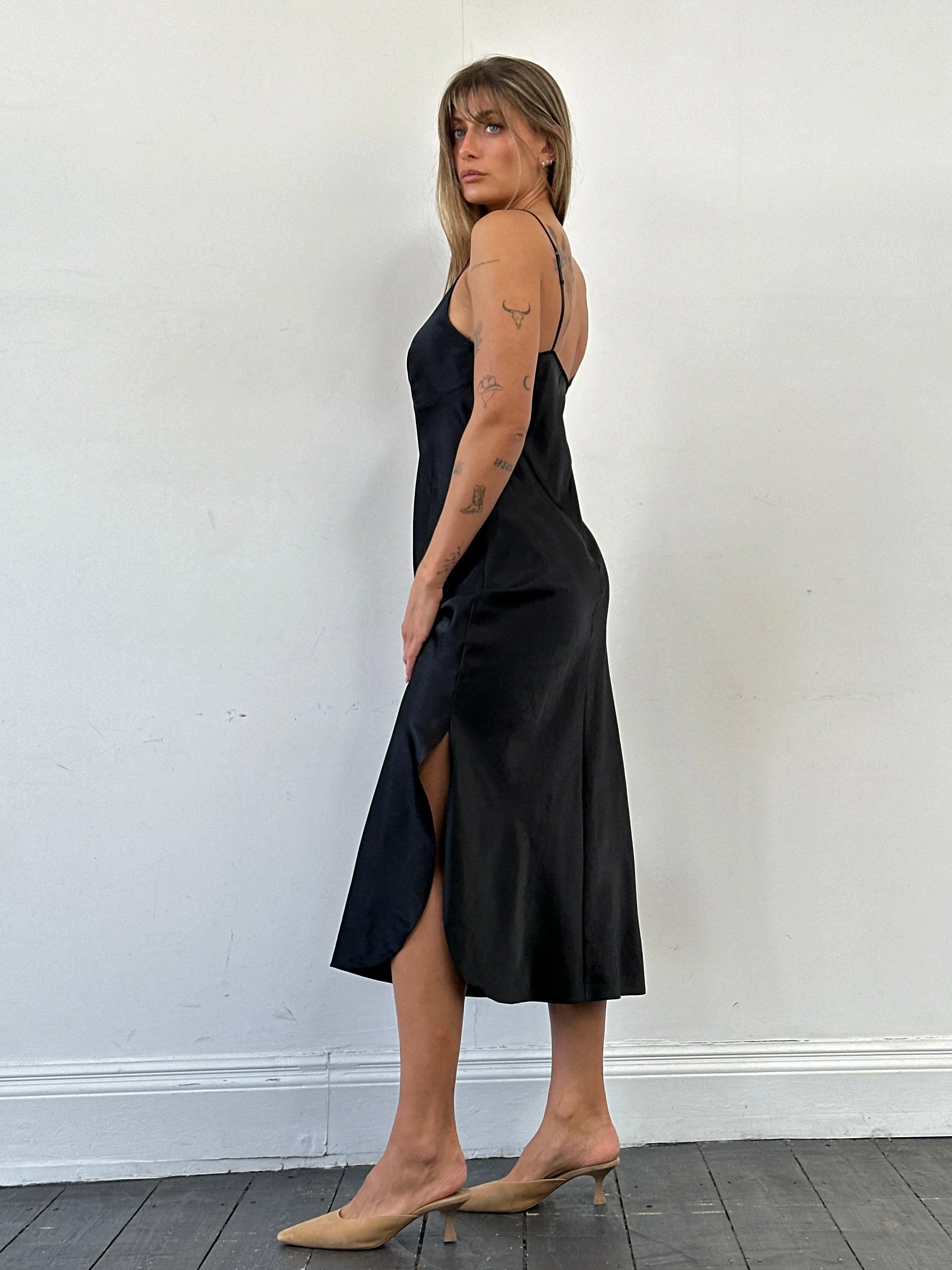 Vintage Satin Side Split Slip Dress - M