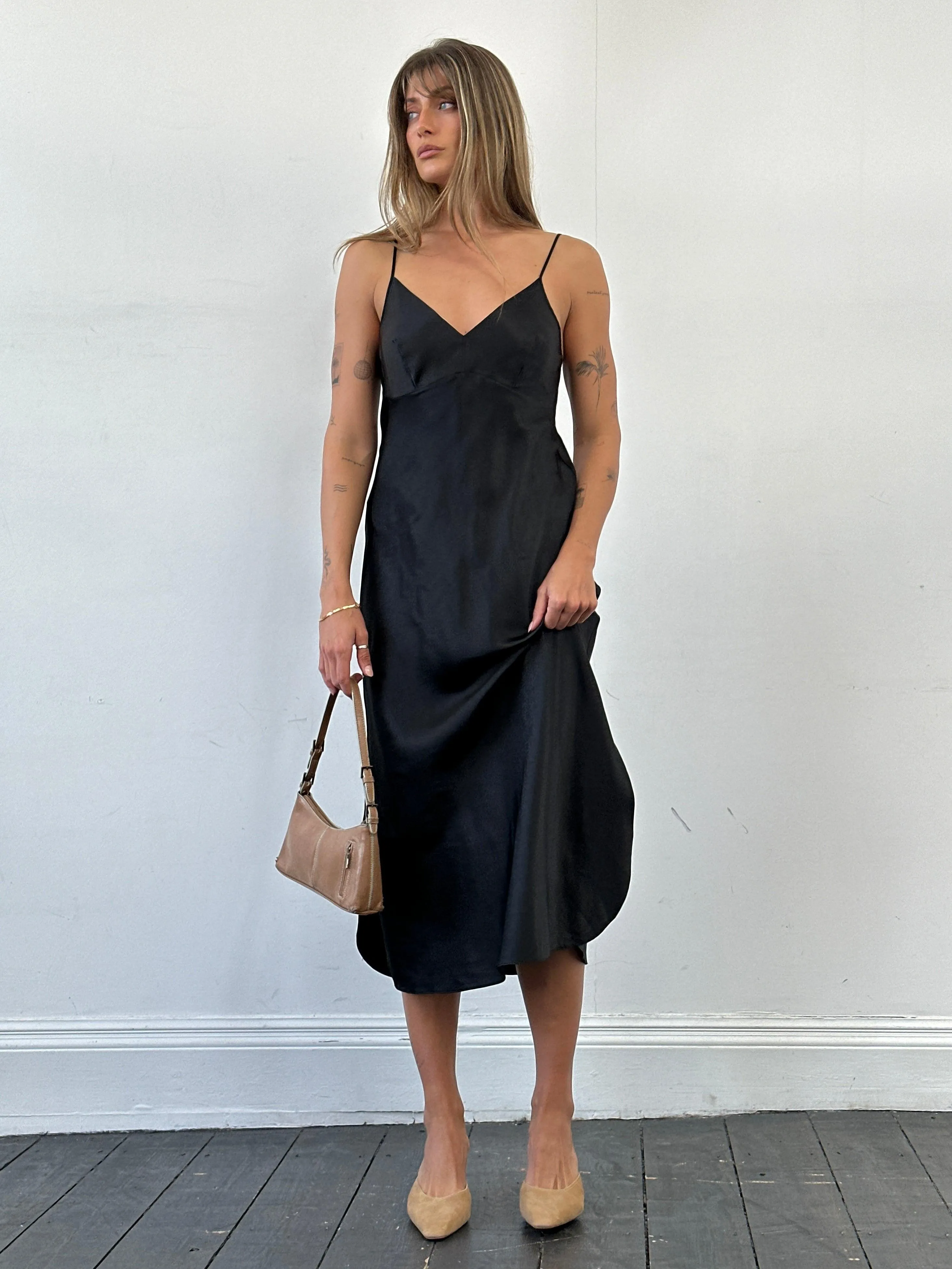 Vintage Satin Side Split Slip Dress - M