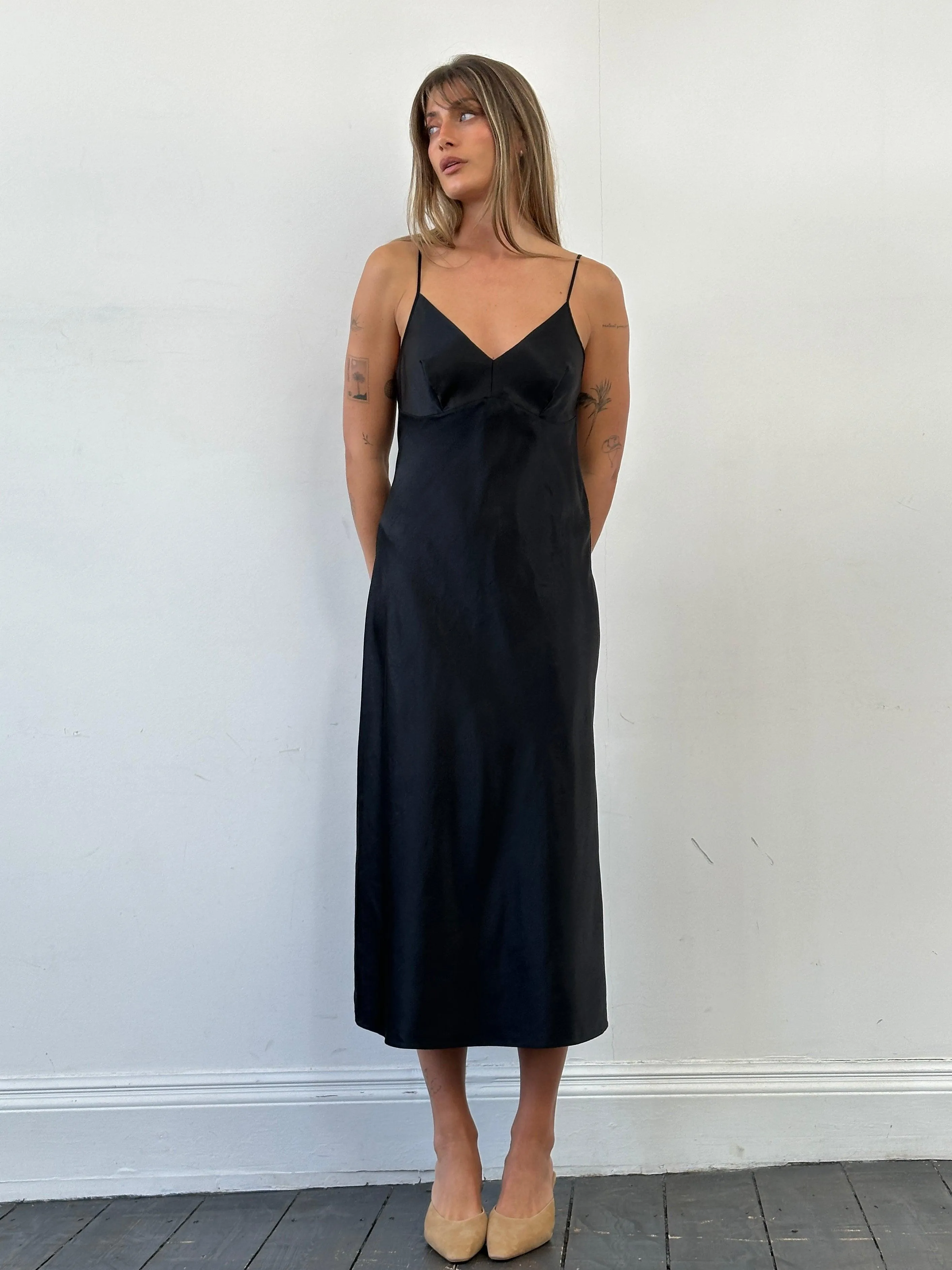 Vintage Satin Side Split Slip Dress - M