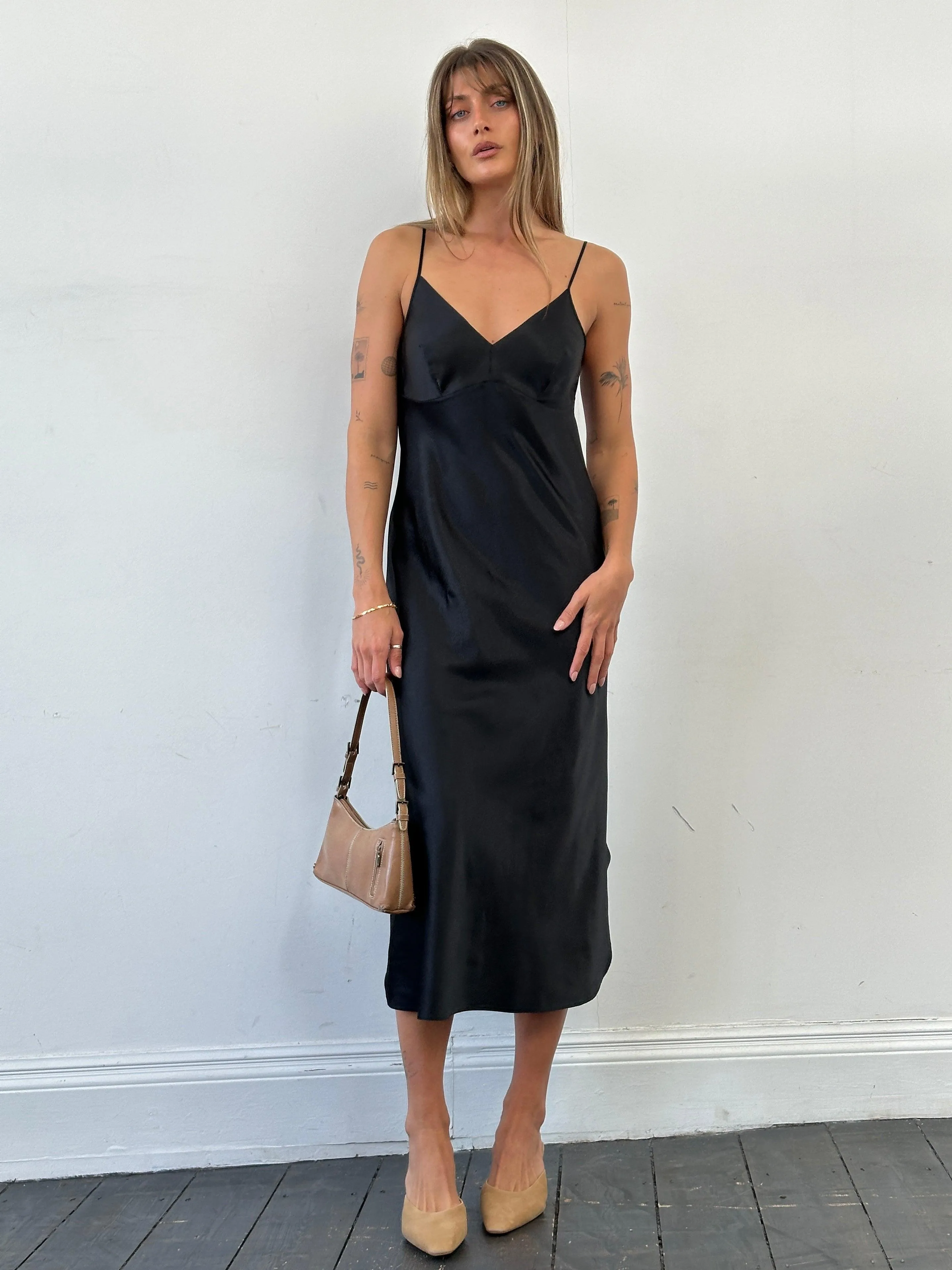 Vintage Satin Side Split Slip Dress - M